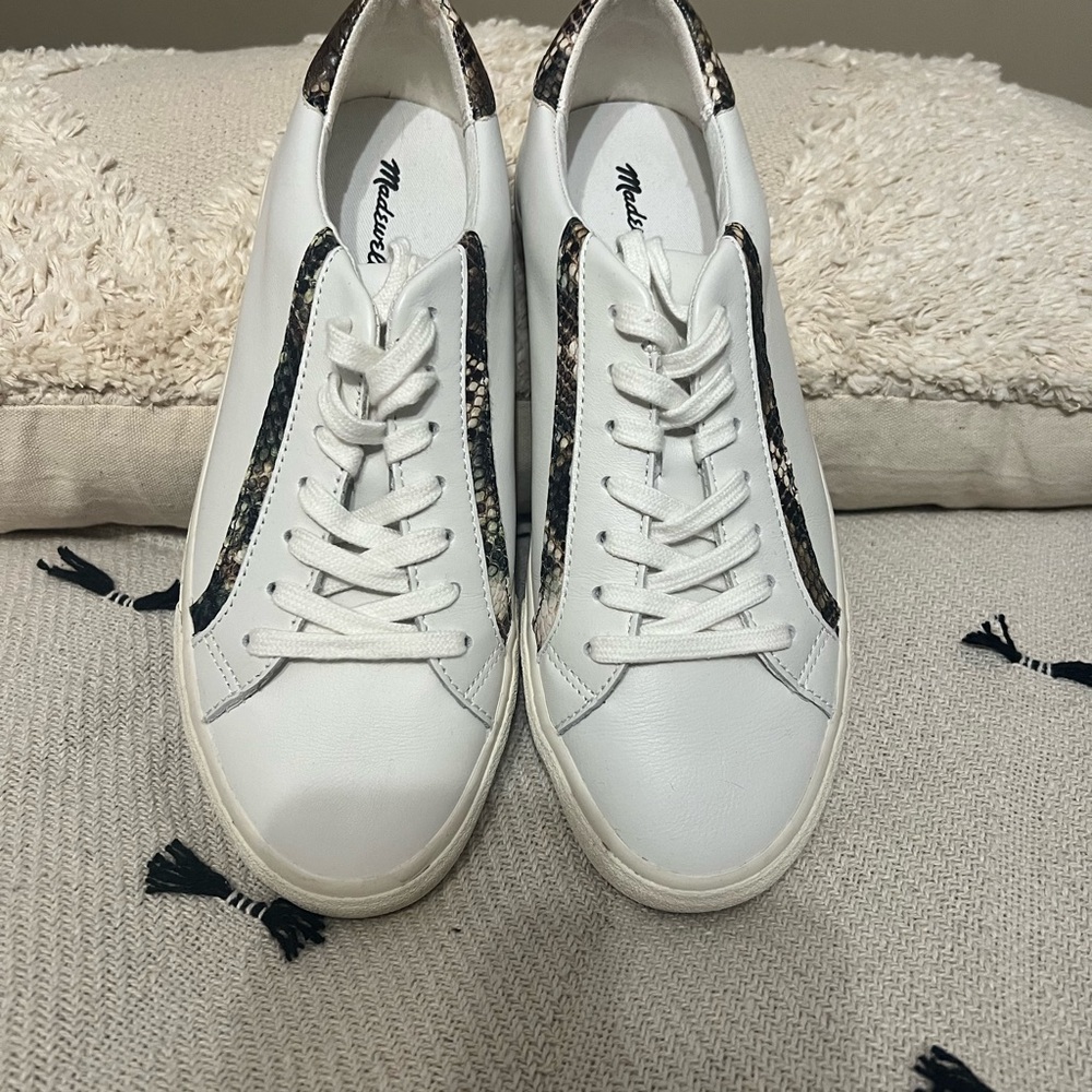 Madewell Sidewalk Low Top Leather Snakeskin Trim Sneakers - Picture 3 of 9